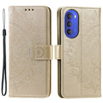Mandala Flower Imprinted Phone Cover for Motorola Moto G51 5G, PU Leather Shockproof Wallet Case Stand Shell with Wrist Strap