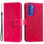 Mandala Flower Imprinted Phone Cover for Motorola Moto G51 5G, PU Leather Shockproof Wallet Case Stand Shell with Wrist Strap