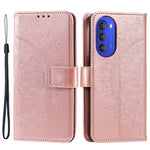 Mandala Flower Imprinted Phone Cover for Motorola Moto G51 5G, PU Leather Shockproof Wallet Case Stand Shell with Wrist Strap