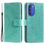 Mandala Flower Imprinted Phone Cover for Motorola Moto G51 5G, PU Leather Shockproof Wallet Case Stand Shell with Wrist Strap