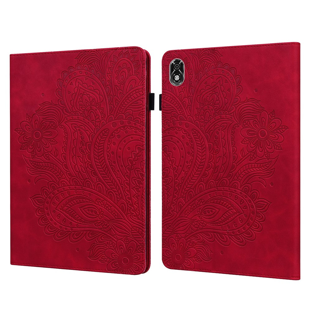 For Lenovo Legion Y700 Elastic Band Anti-fall Imprinting Flower Card Slots Stand Design PU Leather Tablet Cover Case