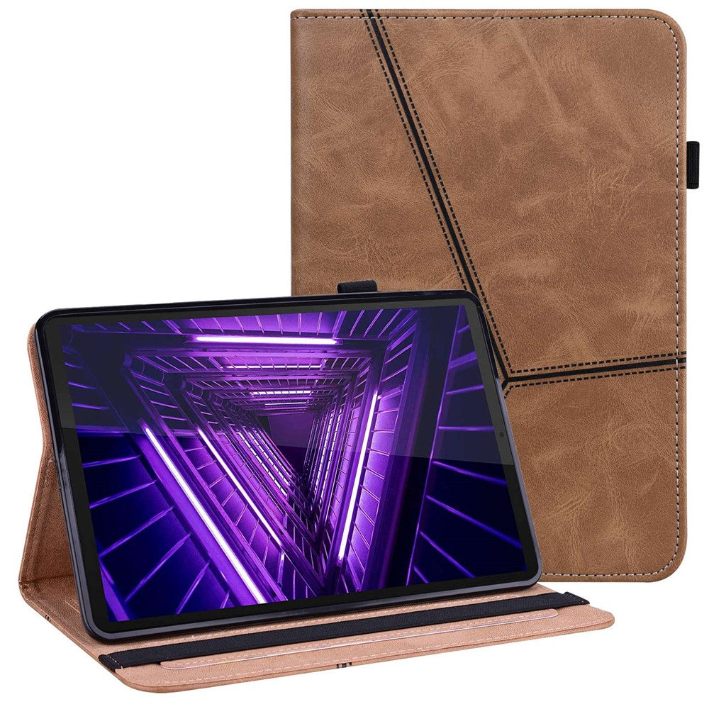 Lenovo Tab M10 Plus (3:e generationen) / Xiaoxin Pad 2022 10,6 tums linjepräglat PU-läderkorthållare surfplatta med resårbandsstängning