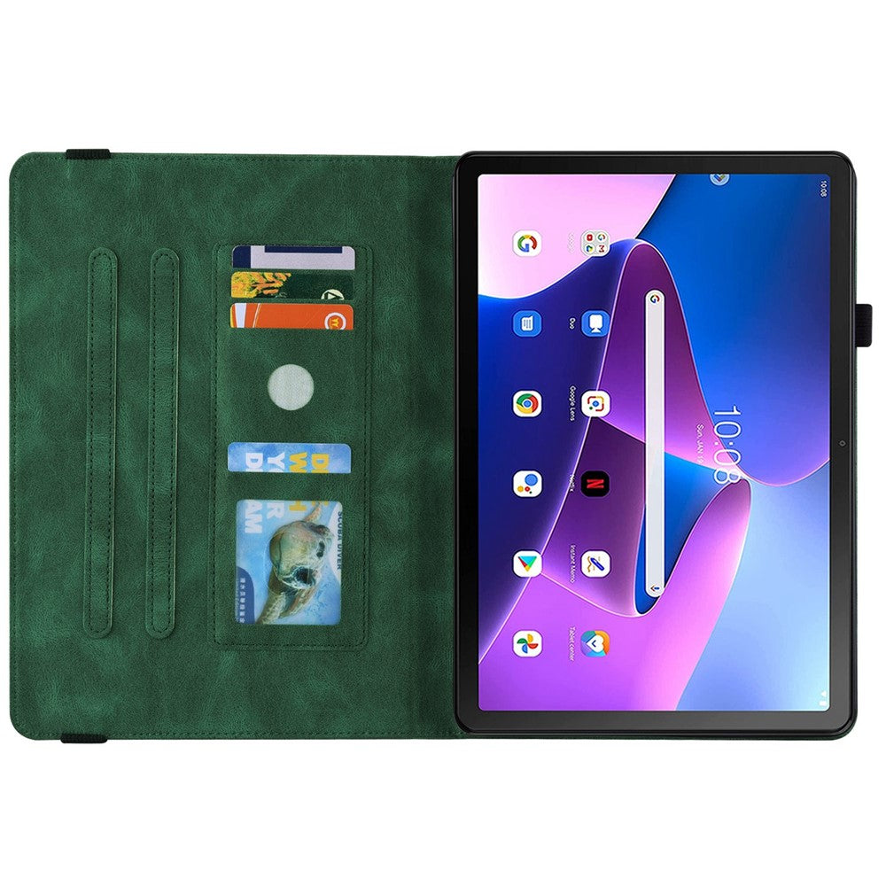 For Lenovo Tab M10 Plus (3rd Gen) Butterfly Flower Imprinted Card Slot PU Leather Tablet Case Stand Cover with Elastic Band
