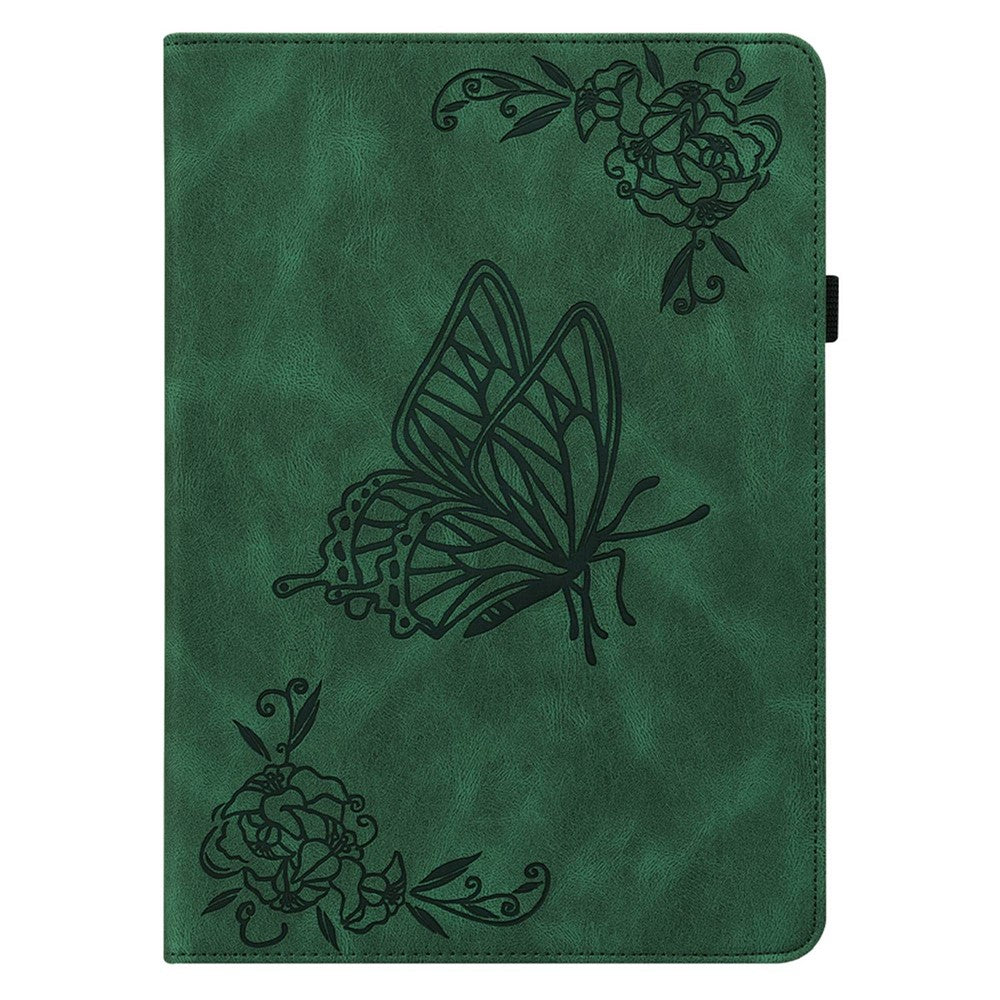 For Lenovo Tab M10 Plus (3rd Gen) Butterfly Flower Imprinted Card Slot PU Leather Tablet Case Stand Cover with Elastic Band