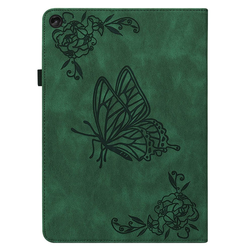 For Lenovo Tab M10 Plus (3rd Gen) Butterfly Flower Imprinted Card Slot PU Leather Tablet Case Stand Cover with Elastic Band