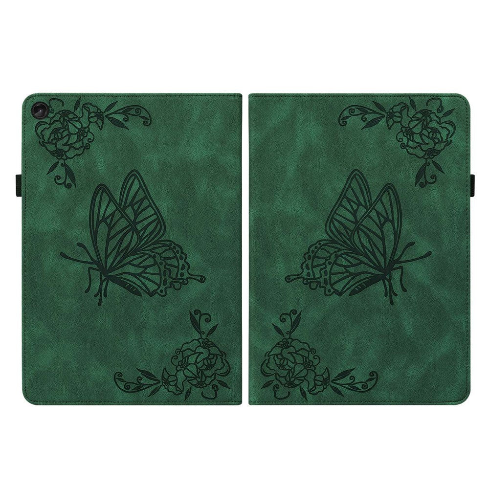 For Lenovo Tab M10 Plus (3rd Gen) Butterfly Flower Imprinted Card Slot PU Leather Tablet Case Stand Cover with Elastic Band