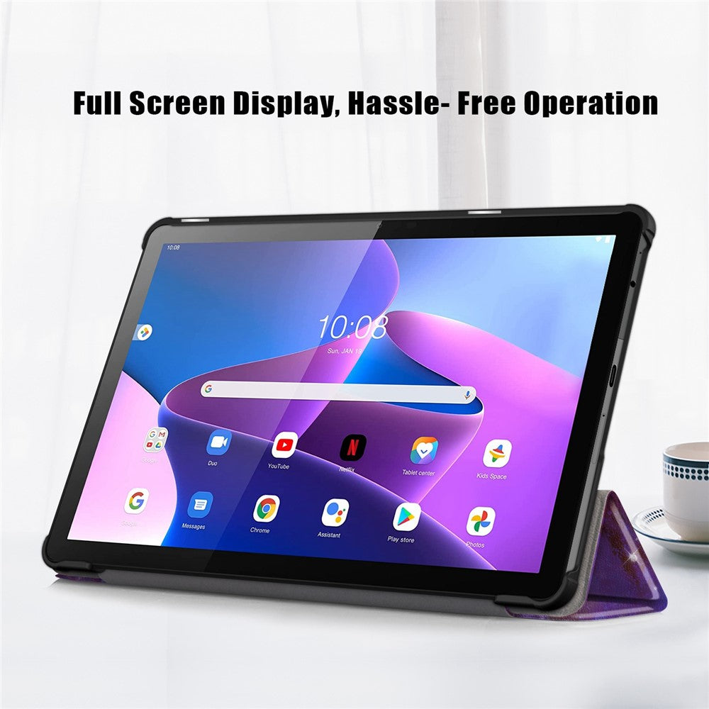 For Lenovo Tab M10 (Gen 3) 10.1 inch 328F Pattern Printing Auto Wake/Sleep PU Leather Case Trifold Stand Folio Cover