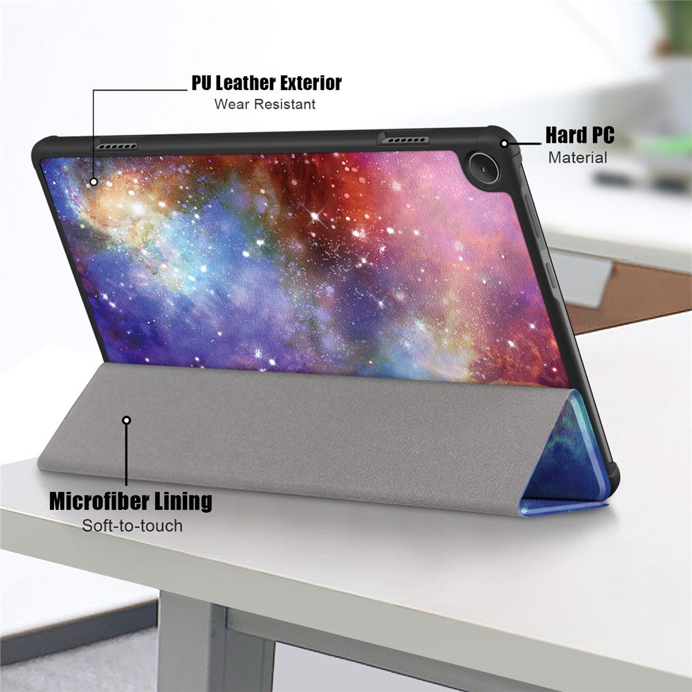 For Lenovo Tab M10 (Gen 3) 10.1 inch 328F Pattern Printing Auto Wake/Sleep PU Leather Case Trifold Stand Folio Cover