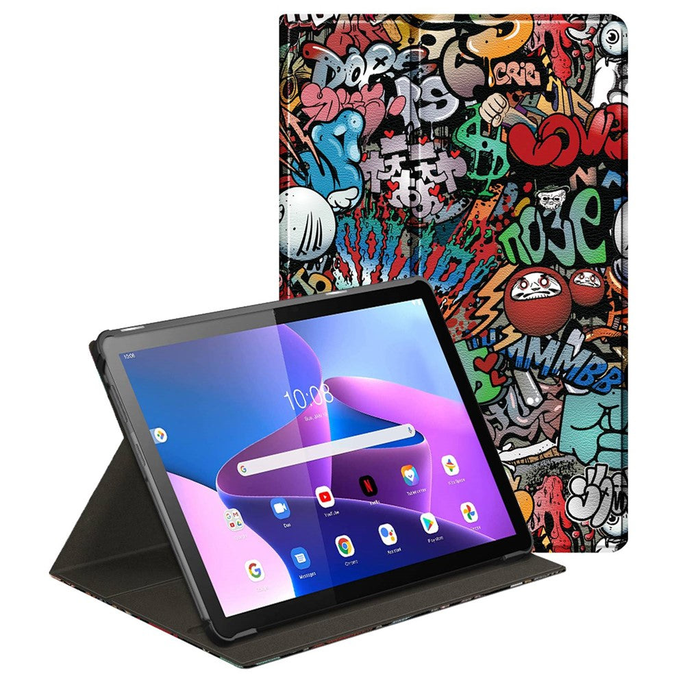 For Lenovo Tab M10 (Gen 3) 10.1 inch 328F 360-degree Rotary Stand Function Pattern Printing PU Leather Tablet Case with Auto Wake/Sleep