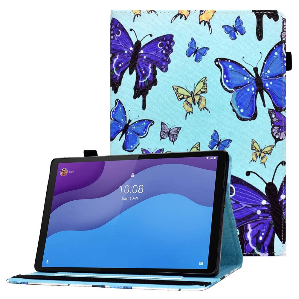 For Lenovo Tab M10 (Gen 3) TB-328FU / TB-328XU Pattern Printing Leather Stand Protective Case Card Slots Smart Cover with Elastic Band and Pencil Holder