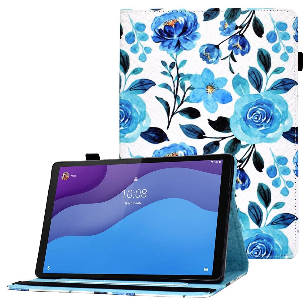 For Lenovo Tab M10 (Gen 3) TB-328FU / TB-328XU Pattern Printing Leather Stand Protective Case Card Slots Smart Cover with Elastic Band and Pencil Holder