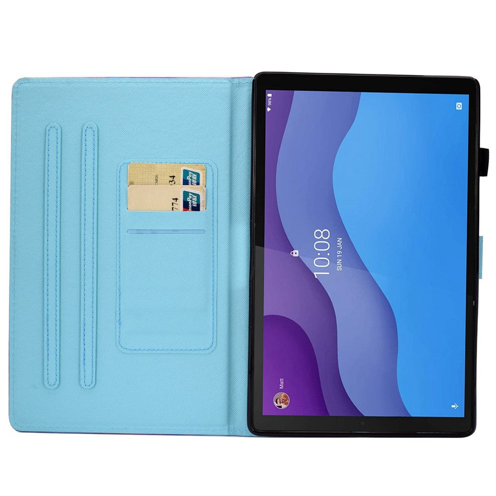 Lenovo Tab M10 (3. generation) TB-328FU / TB-328XU A2, beskyttende smartcover i PU-læder med mønstertryk, justerbart stativ, kortlommer og penholder