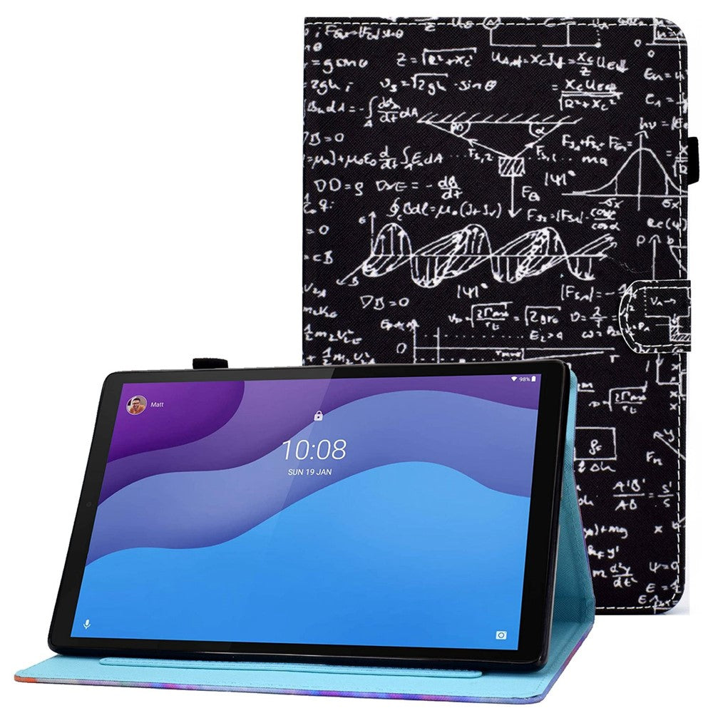 Lenovo Tab M10 (3. generation) TB-328FU / TB-328XU A2, beskyttende smartcover i PU-læder med mønstertryk, justerbart stativ, kortlommer og penholder
