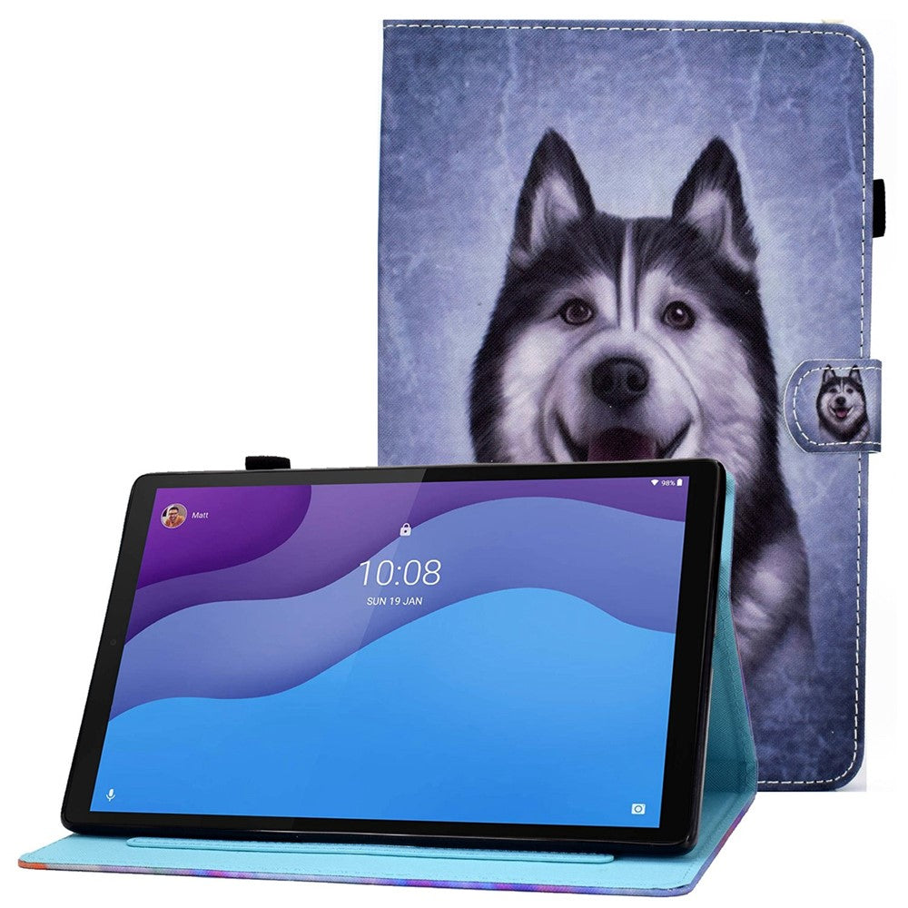 Lenovo Tab M10 (3. generation) TB-328FU / TB-328XU A2, beskyttende smartcover i PU-læder med mønstertryk, justerbart stativ, kortlommer og penholder
