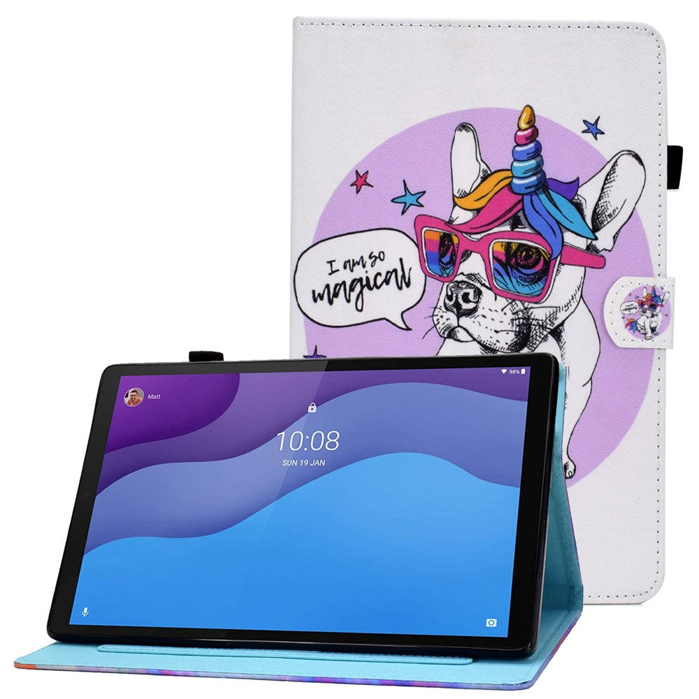 Lenovo Tab M10 (3. generation) TB-328FU / TB-328XU A2, beskyttende smartcover i PU-læder med mønstertryk, justerbart stativ, kortlommer og penholder