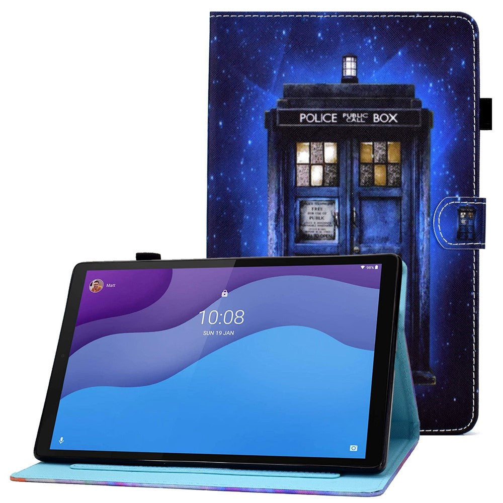 Lenovo Tab M10 (3. generation) TB-328FU / TB-328XU A2, beskyttende smartcover i PU-læder med mønstertryk, justerbart stativ, kortlommer og penholder