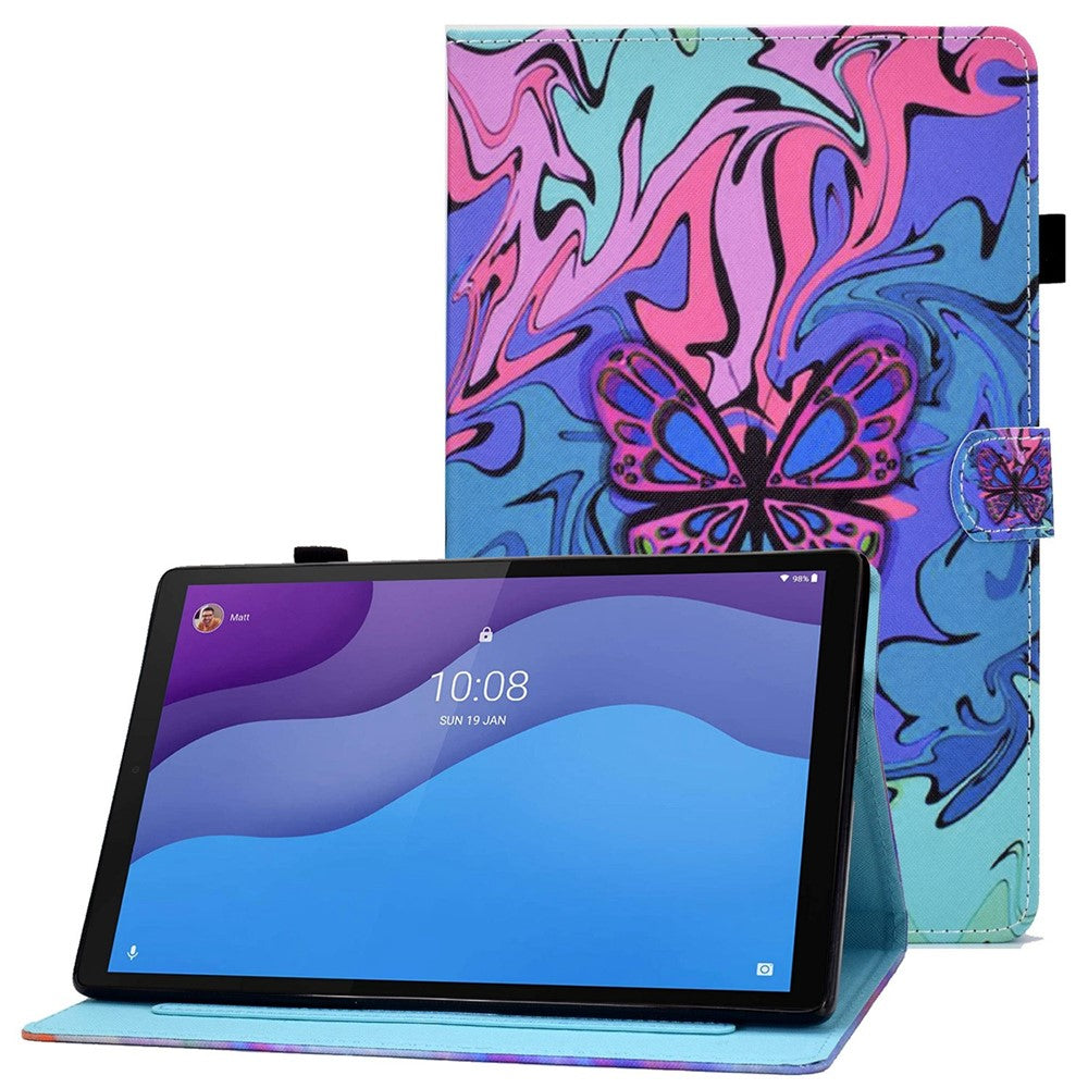 Lenovo Tab M10 (3. generation) TB-328FU / TB-328XU A2, beskyttende smartcover i PU-læder med mønstertryk, justerbart stativ, kortlommer og penholder