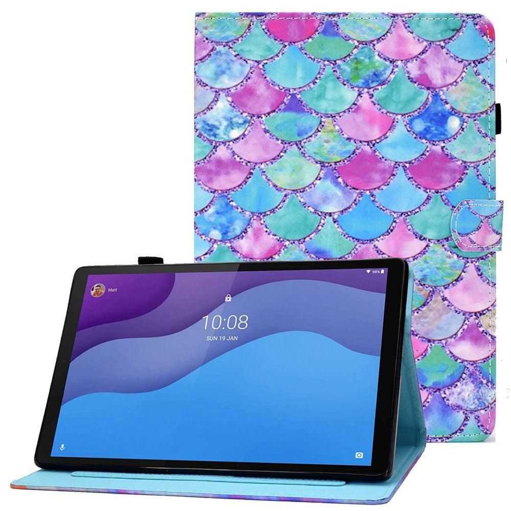 Lenovo Tab M10 (3. generation) TB-328FU / TB-328XU A2, beskyttende smartcover i PU-læder med mønstertryk, justerbart stativ, kortlommer og penholder
