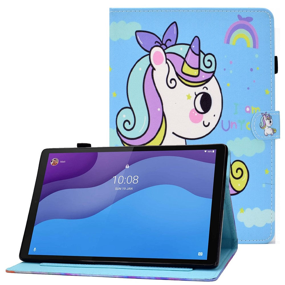 Lenovo Tab M10 (3. generation) TB-328FU / TB-328XU A2, beskyttende smartcover i PU-læder med mønstertryk, justerbart stativ, kortlommer og penholder