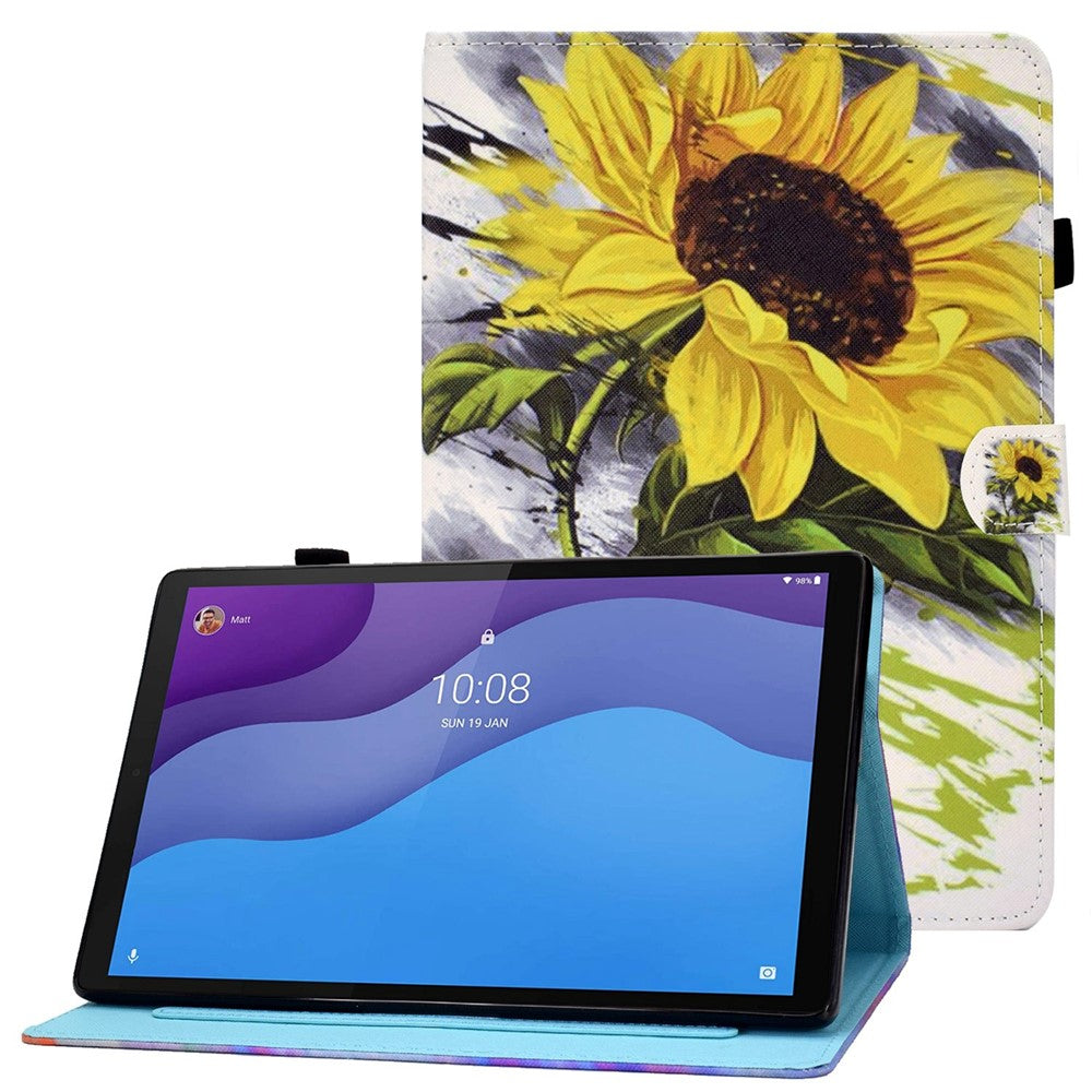 Lenovo Tab M10 (3. generation) TB-328FU / TB-328XU A2, beskyttende smartcover i PU-læder med mønstertryk, justerbart stativ, kortlommer og penholder