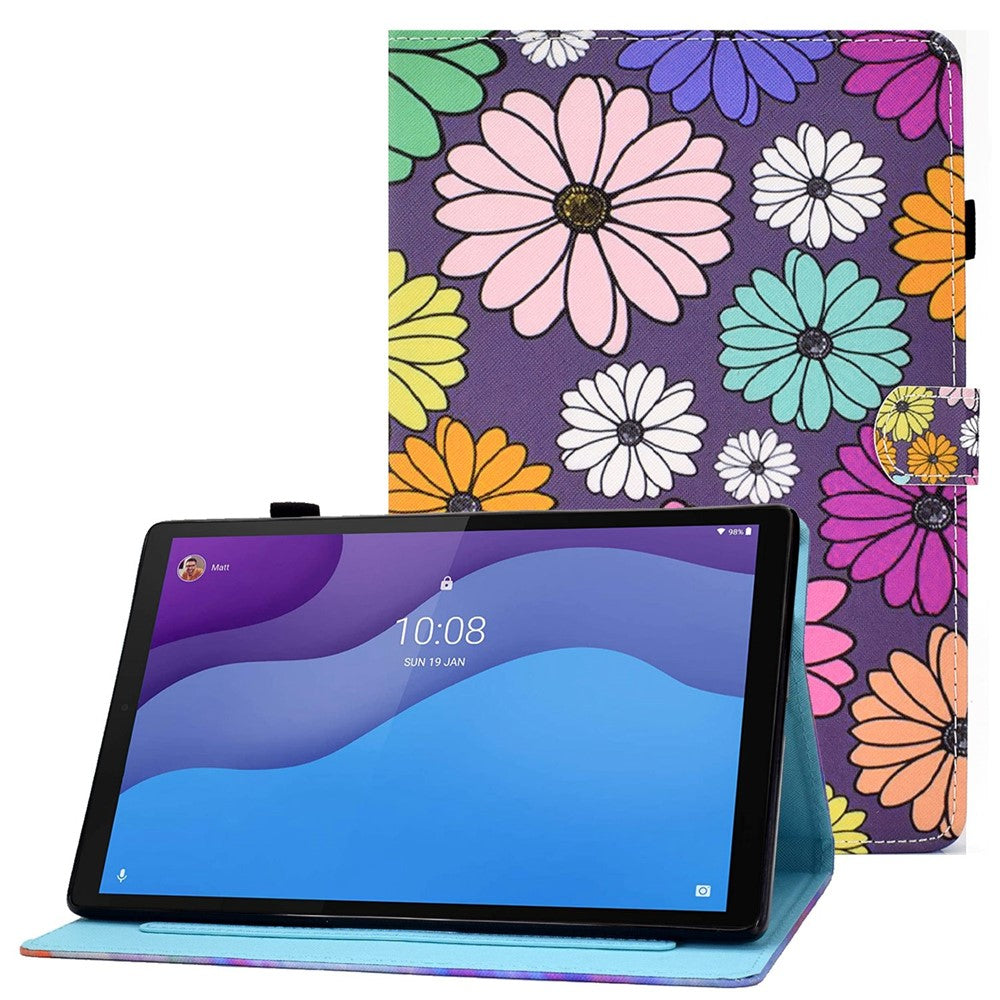 Lenovo Tab M10 (3. generation) TB-328FU / TB-328XU A2, beskyttende smartcover i PU-læder med mønstertryk, justerbart stativ, kortlommer og penholder