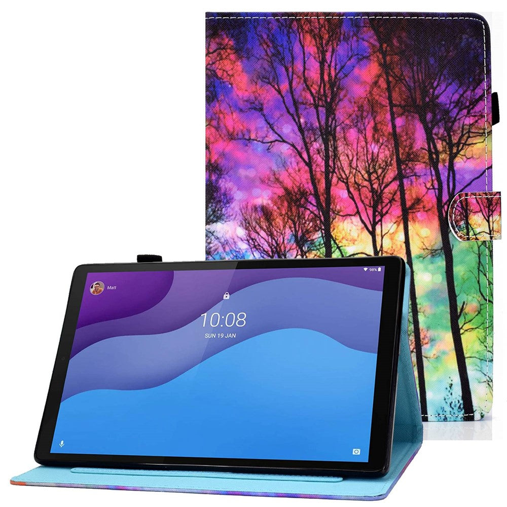 Lenovo Tab M10 (3. generation) TB-328FU / TB-328XU A2, beskyttende smartcover i PU-læder med mønstertryk, justerbart stativ, kortlommer og penholder