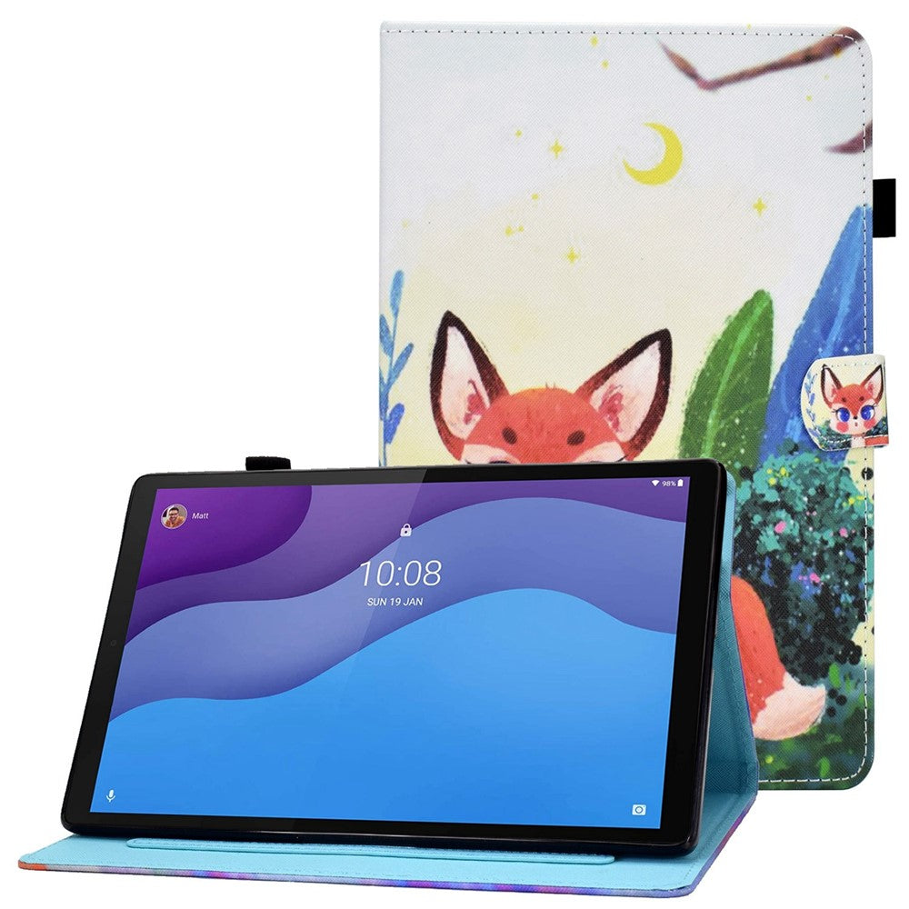 Lenovo Tab M10 (3. generation) TB-328FU / TB-328XU A2, beskyttende smartcover i PU-læder med mønstertryk, justerbart stativ, kortlommer og penholder