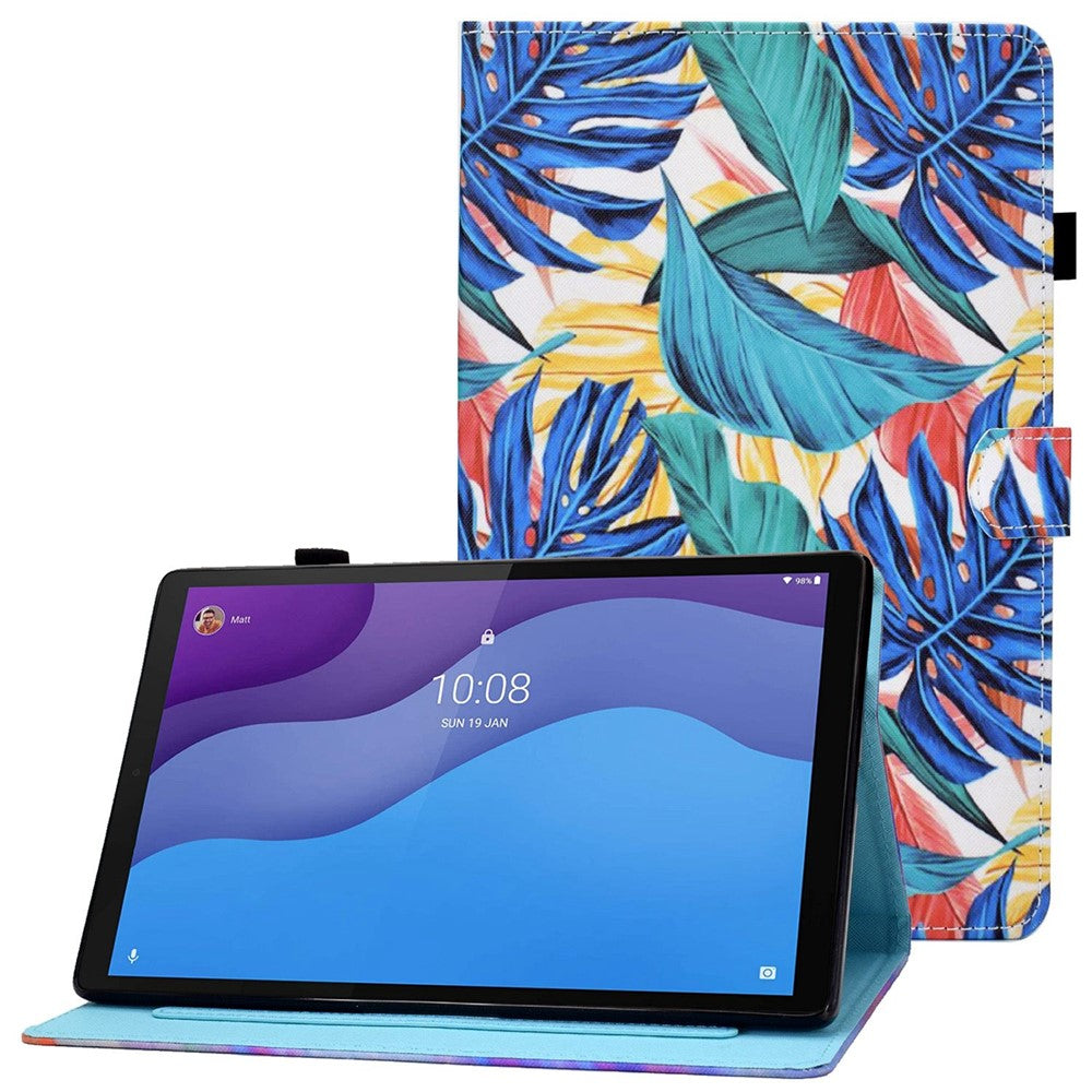 Lenovo Tab M10 (3. generation) TB-328FU / TB-328XU A2, beskyttende smartcover i PU-læder med mønstertryk, justerbart stativ, kortlommer og penholder