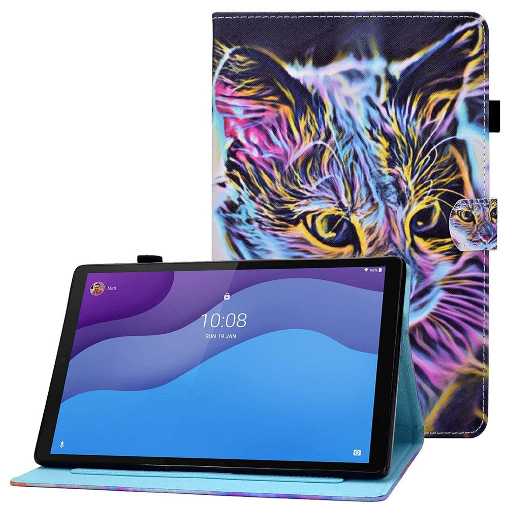 Lenovo Tab M10 (3. generation) TB-328FU / TB-328XU A2, beskyttende smartcover i PU-læder med mønstertryk, justerbart stativ, kortlommer og penholder