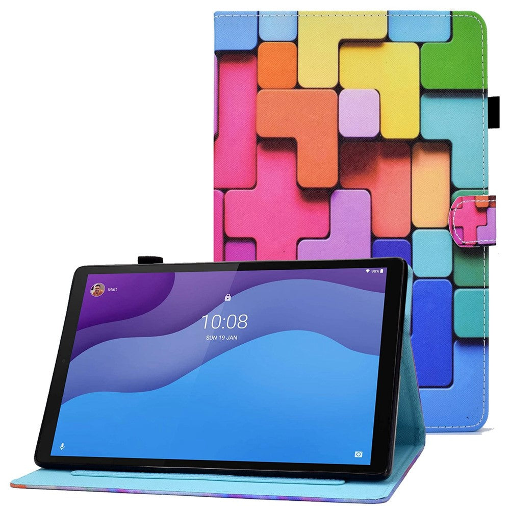 Lenovo Tab M10 (3. generation) TB-328FU / TB-328XU A2, beskyttende smartcover i PU-læder med mønstertryk, justerbart stativ, kortlommer og penholder