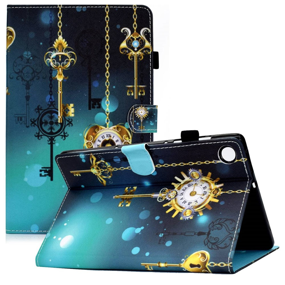 For Lenovo Tab M10 Plus (3rd Gen) / Xiaoxin Pad 2022 10.6 inch PU Leather Smart Auto Wake / Sleep Cover A3 Pattern Printing Stand Card Slots Protective Tablet Case with Pencil Holder