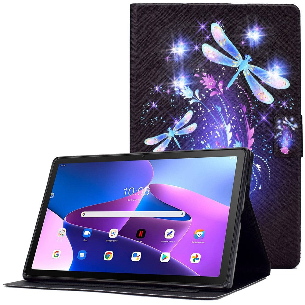 Surfplatta i PU-läder för Lenovo Tab M10 (Gen 3) TB-328FU / TB-328XU, mönstertryckt korthållare, stötsäkert fodral med justerbart stativ