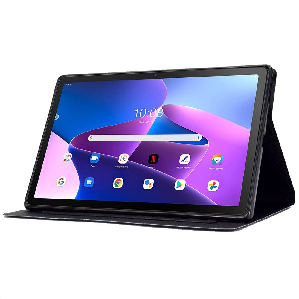Surfplatta i PU-läder för Lenovo Tab M10 (Gen 3) TB-328FU / TB-328XU, mönstertryckt korthållare, stötsäkert fodral med justerbart stativ