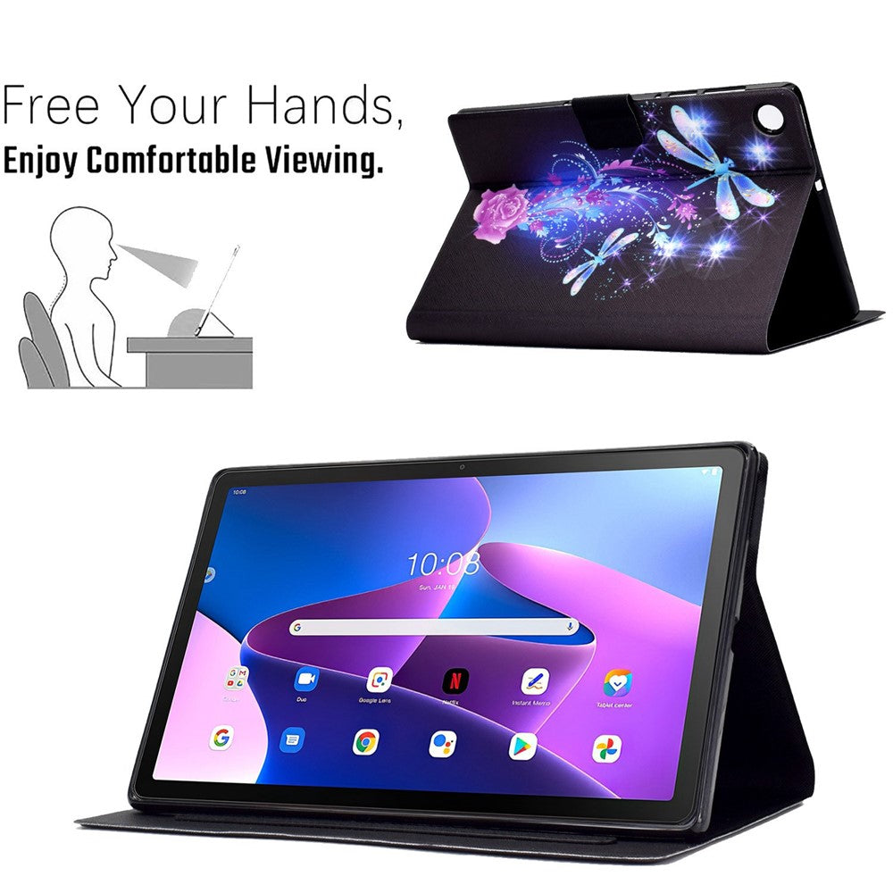 Surfplatta i PU-läder för Lenovo Tab M10 (Gen 3) TB-328FU / TB-328XU, mönstertryckt korthållare, stötsäkert fodral med justerbart stativ
