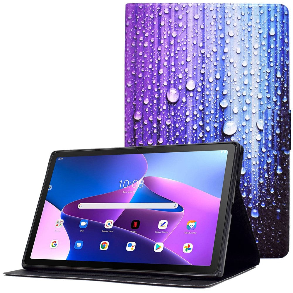 Surfplatta i PU-läder för Lenovo Tab M10 (Gen 3) TB-328FU / TB-328XU, mönstertryckt korthållare, stötsäkert fodral med justerbart stativ
