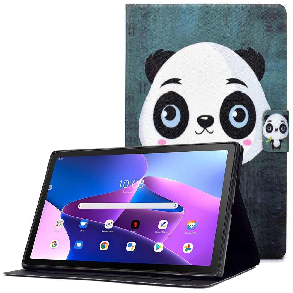 Surfplatta i PU-läder för Lenovo Tab M10 (Gen 3) TB-328FU / TB-328XU, mönstertryckt korthållare, stötsäkert fodral med justerbart stativ