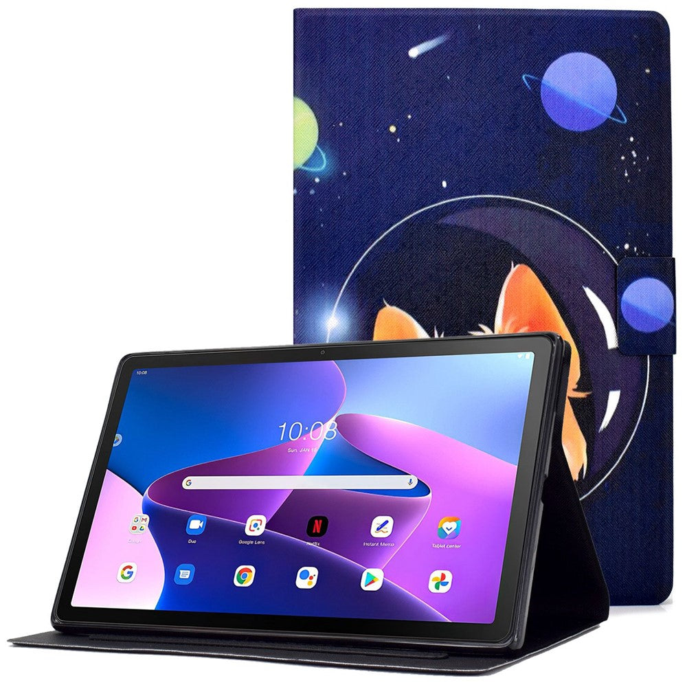Surfplatta i PU-läder för Lenovo Tab M10 (Gen 3) TB-328FU / TB-328XU, mönstertryckt korthållare, stötsäkert fodral med justerbart stativ