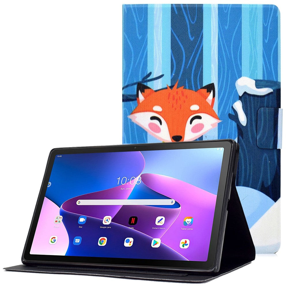 Surfplatta i PU-läder för Lenovo Tab M10 (Gen 3) TB-328FU / TB-328XU, mönstertryckt korthållare, stötsäkert fodral med justerbart stativ