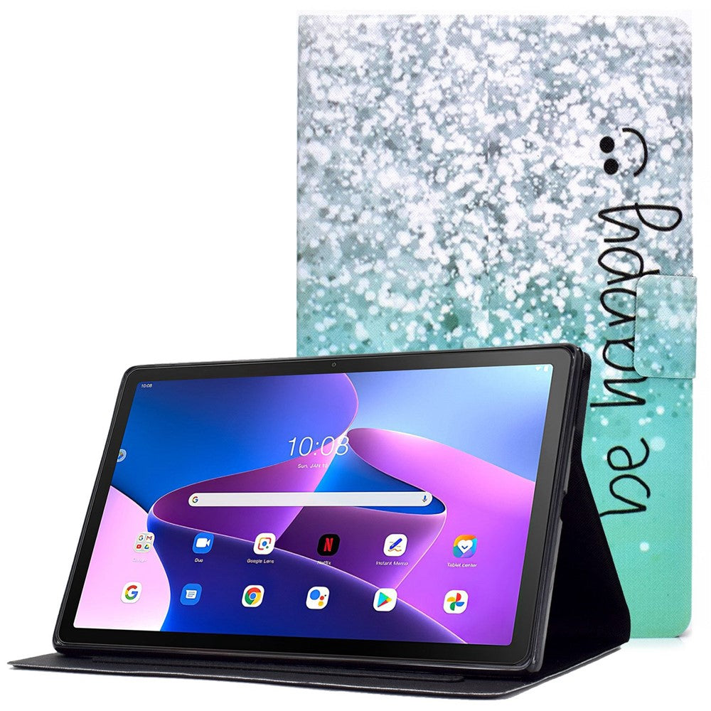 Surfplatta i PU-läder för Lenovo Tab M10 (Gen 3) TB-328FU / TB-328XU, mönstertryckt korthållare, stötsäkert fodral med justerbart stativ