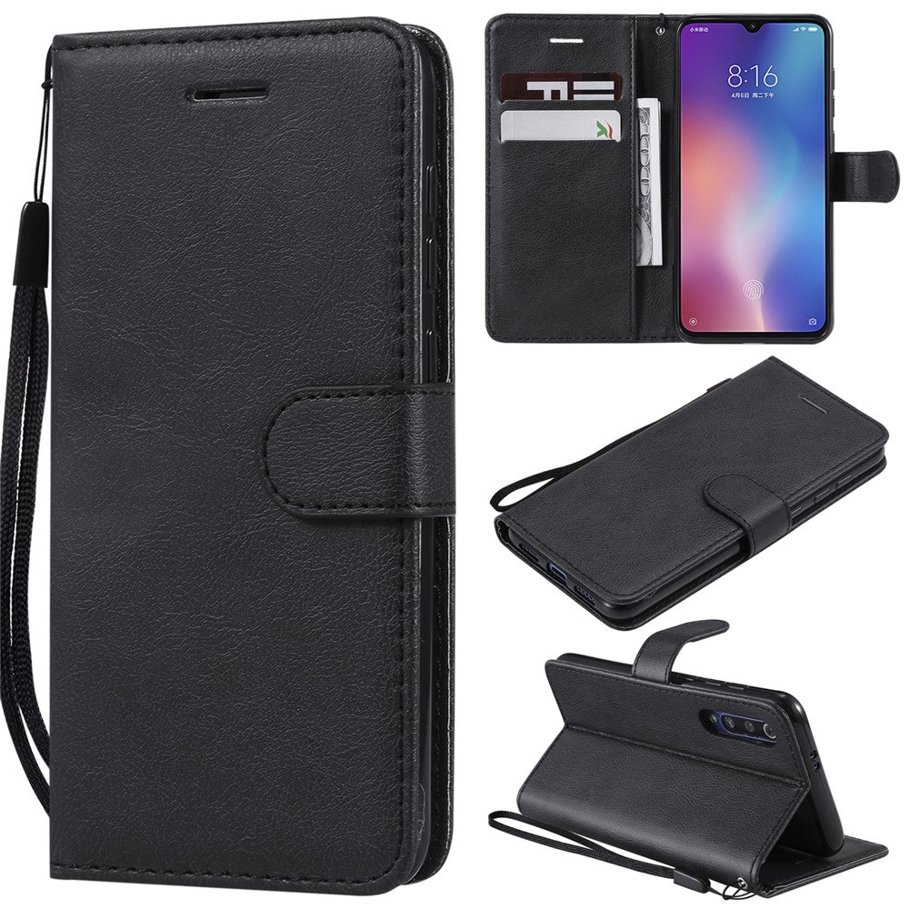 For Xiaomi Mi 9 SE Case Solid Color Leather Mobile Cover Wallet Stand with Strap