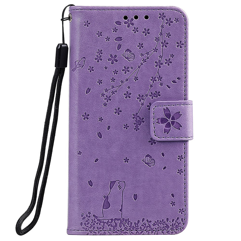 Imprint Sakura Cat Leather Stand Case with Card Slots for Xiaomi Mi CC9e / Mi A3