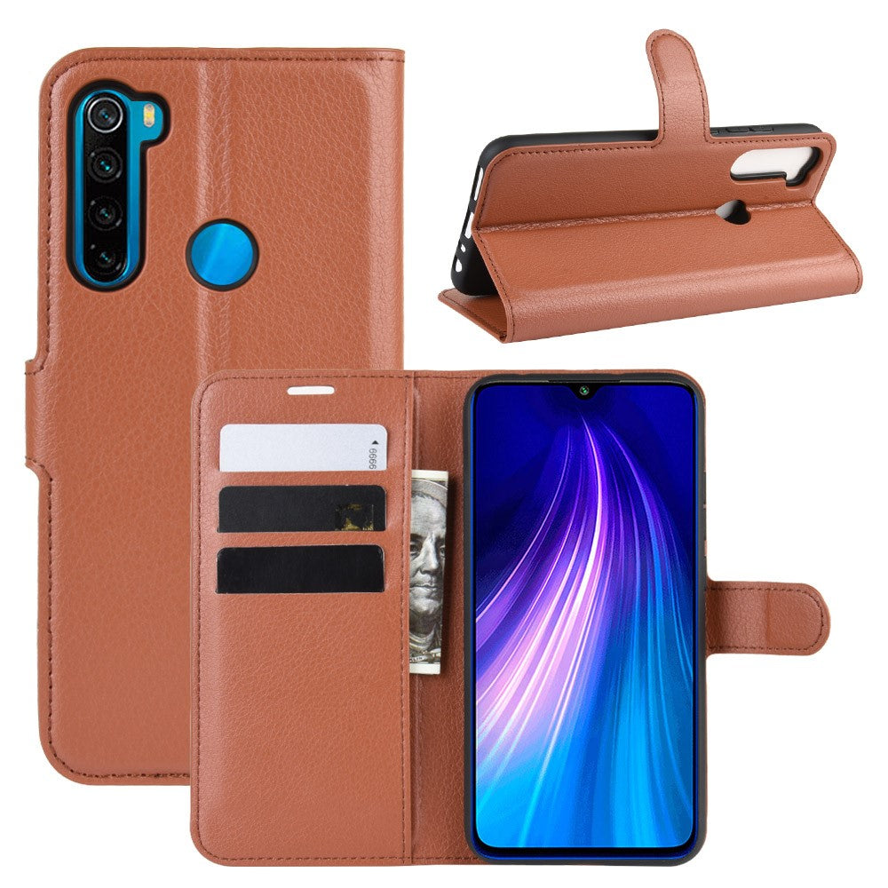 Litchi Skin Leather Wallet Stand Phone Case for Xiaomi Redmi Note 8 (2019 / 2021)