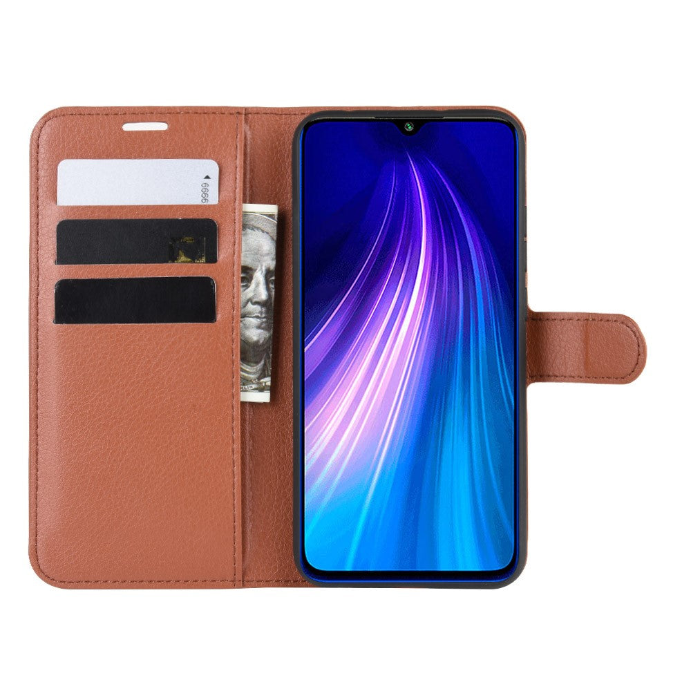 Litchi Skin Leather Wallet Stand Phone Case for Xiaomi Redmi Note 8 (2019 / 2021)