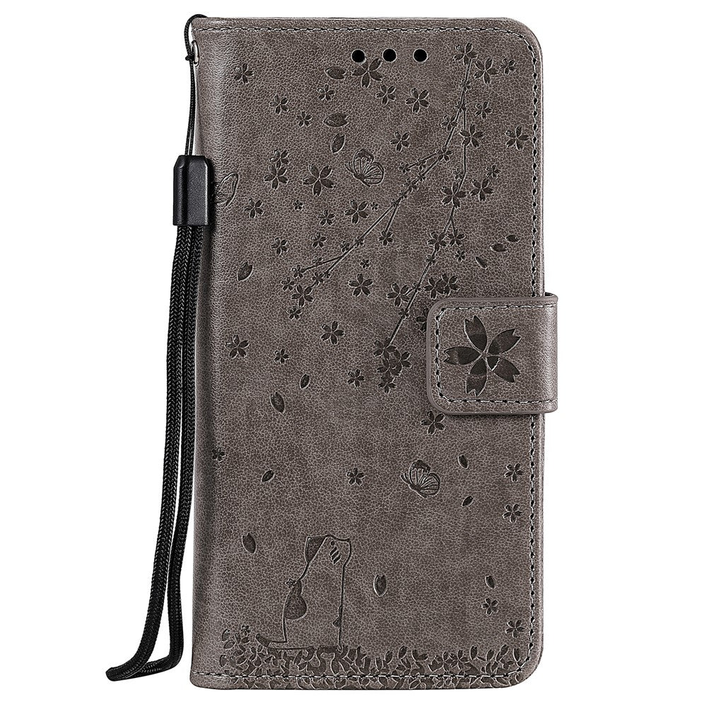 Imprint Sakura Cat Leather Covering with Card Slots for Xiaomi Redmi Note 8 Pro
