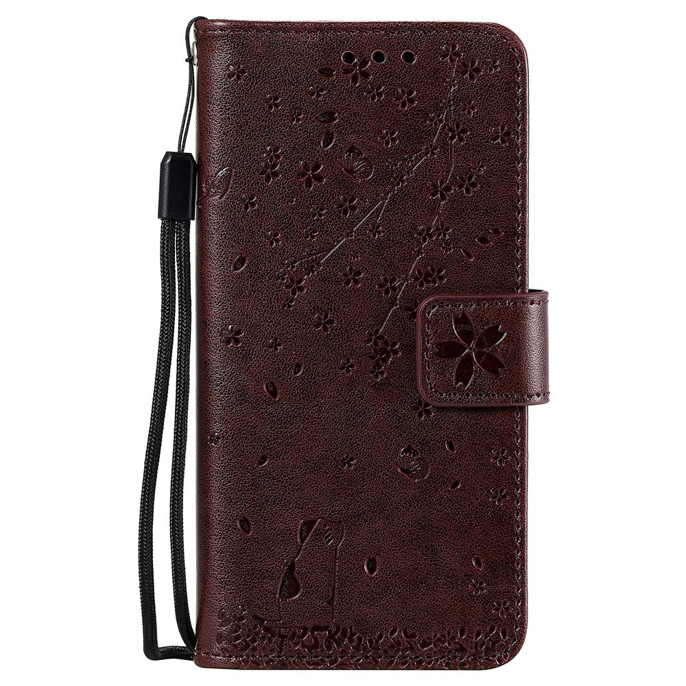 Imprint Sakura Cat Leather Covering with Card Slots for Xiaomi Redmi Note 8 Pro