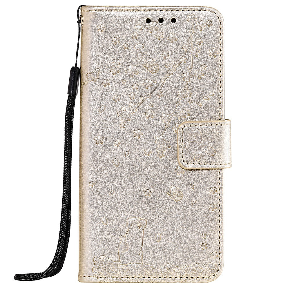 Imprint Sakura Cat Leather Covering with Card Slots for Xiaomi Redmi Note 8 Pro