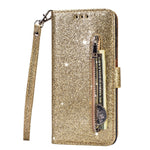 Glitter Powder Zippered Leather Wallet Case with Strap for Xiaomi Redmi Note 8 Pro