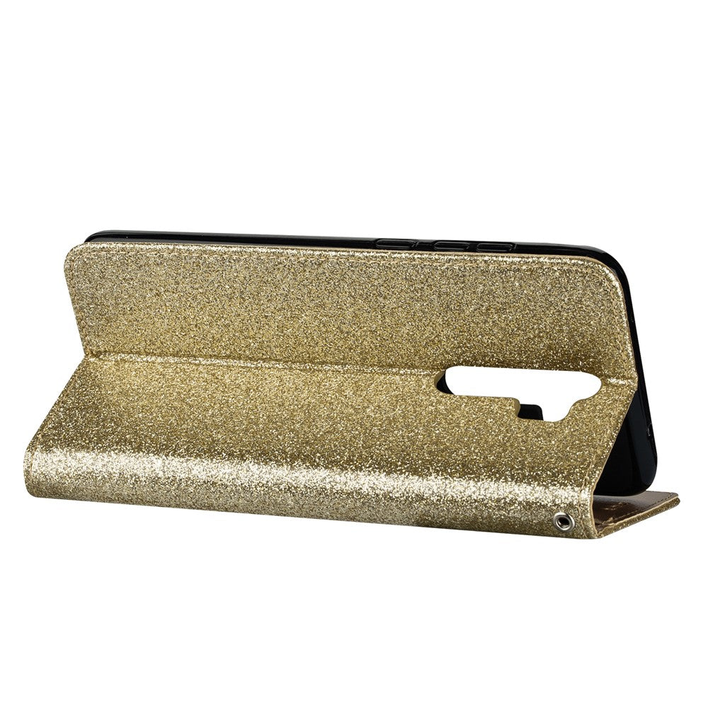 Glitter Powder Zippered Leather Wallet Case with Strap for Xiaomi Redmi Note 8 Pro