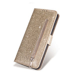 Glitter Powder Zippered Leather Wallet Case with Strap for Xiaomi Redmi Note 8 Pro