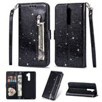 Glitter Powder Zippered Leather Wallet Case with Strap for Xiaomi Redmi Note 8 Pro